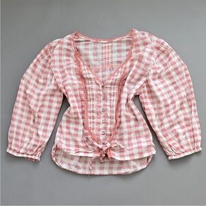 Gingham Balloon Puff Sleeves Blouse